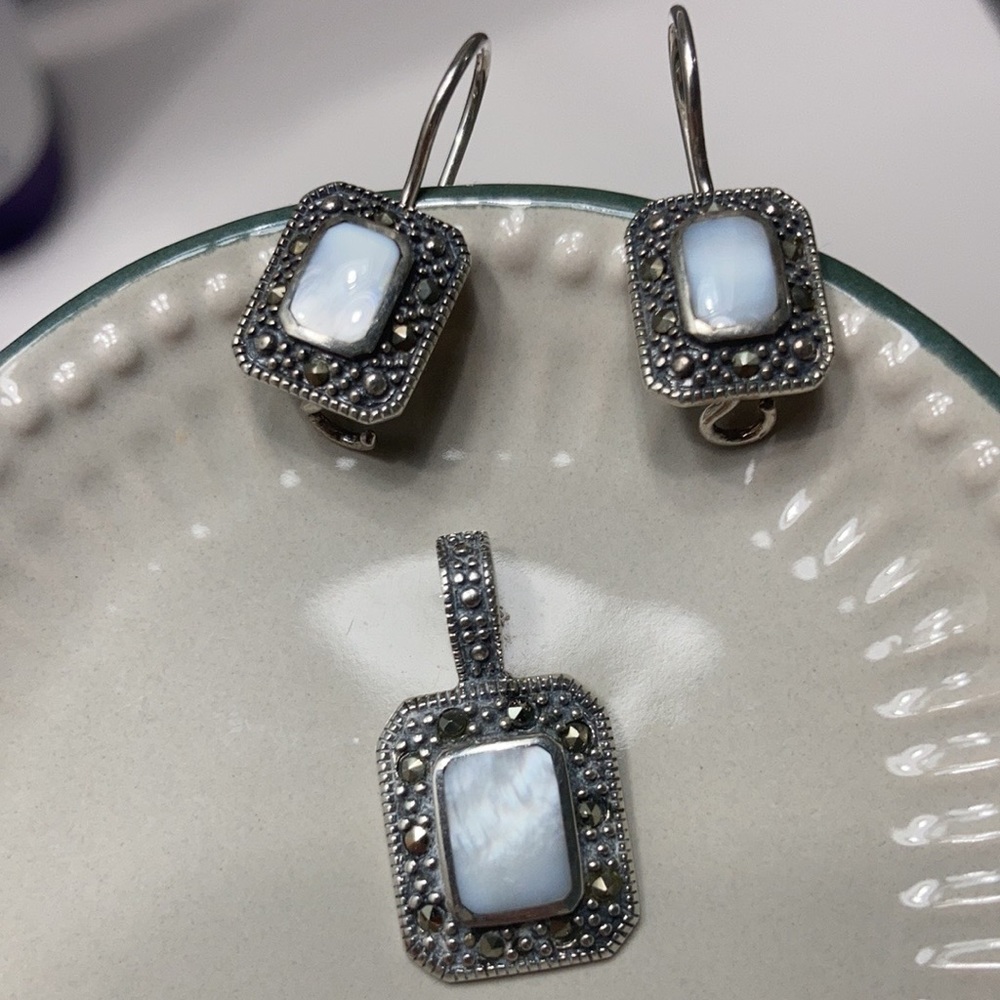 Silver Earrings and Pendant